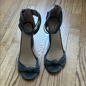 Joe's Jeans Gray Suede Knot Ankle-Tie Block Heel Sandals